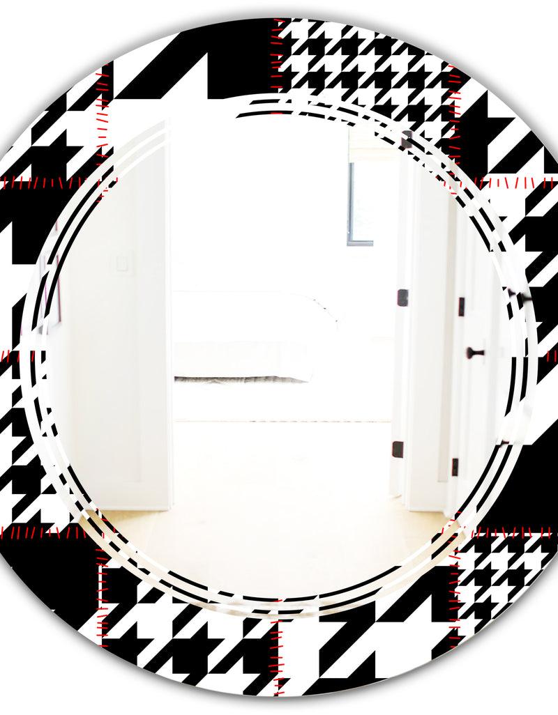 DesignQ Classic Houndstooth Pattern - Modern Round Or Oval Wall Mirror - Triple C