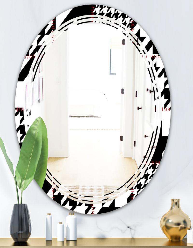 DesignQ Classic Houndstooth Pattern - Modern Round Or Oval Wall Mirror - Triple C