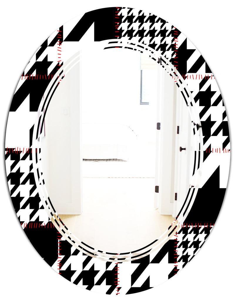 DesignQ Classic Houndstooth Pattern - Modern Round Or Oval Wall Mirror - Triple C