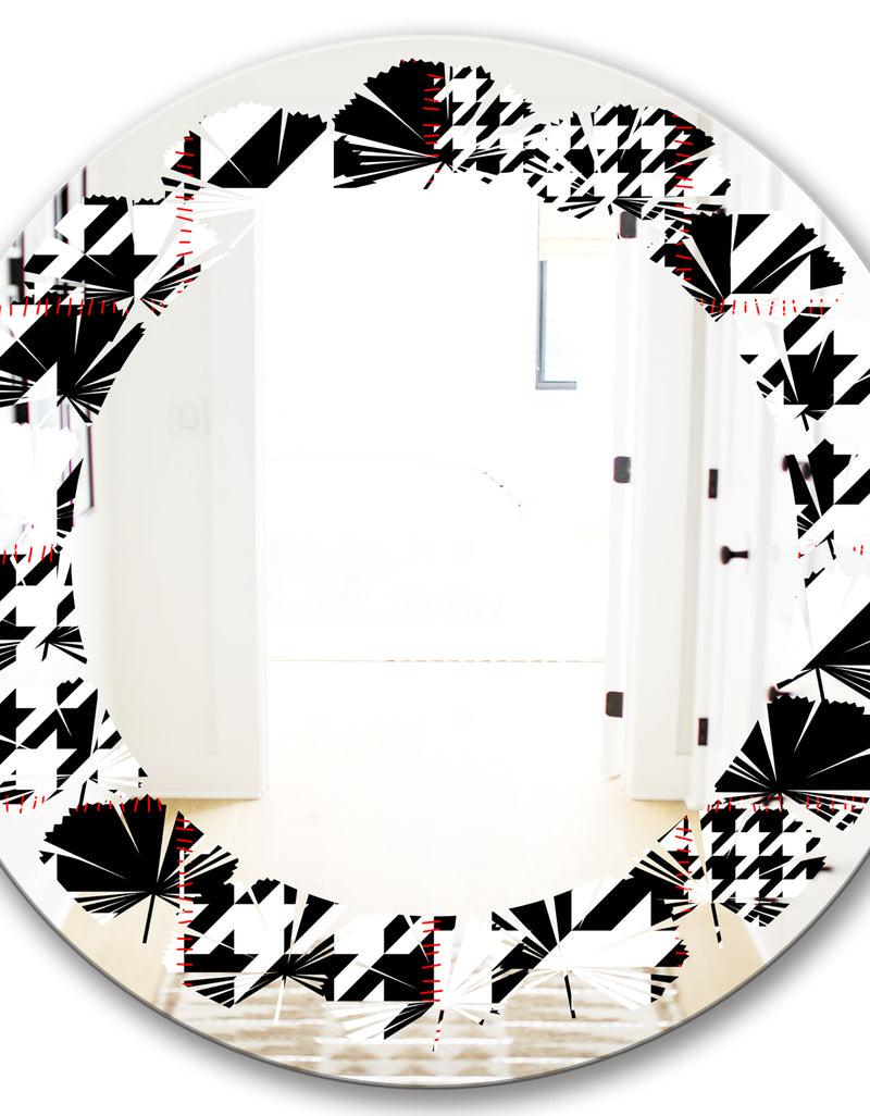 DesignQ Classic Houndstooth Pattern - Modern Round Or Oval Wall Mirror - Leaves