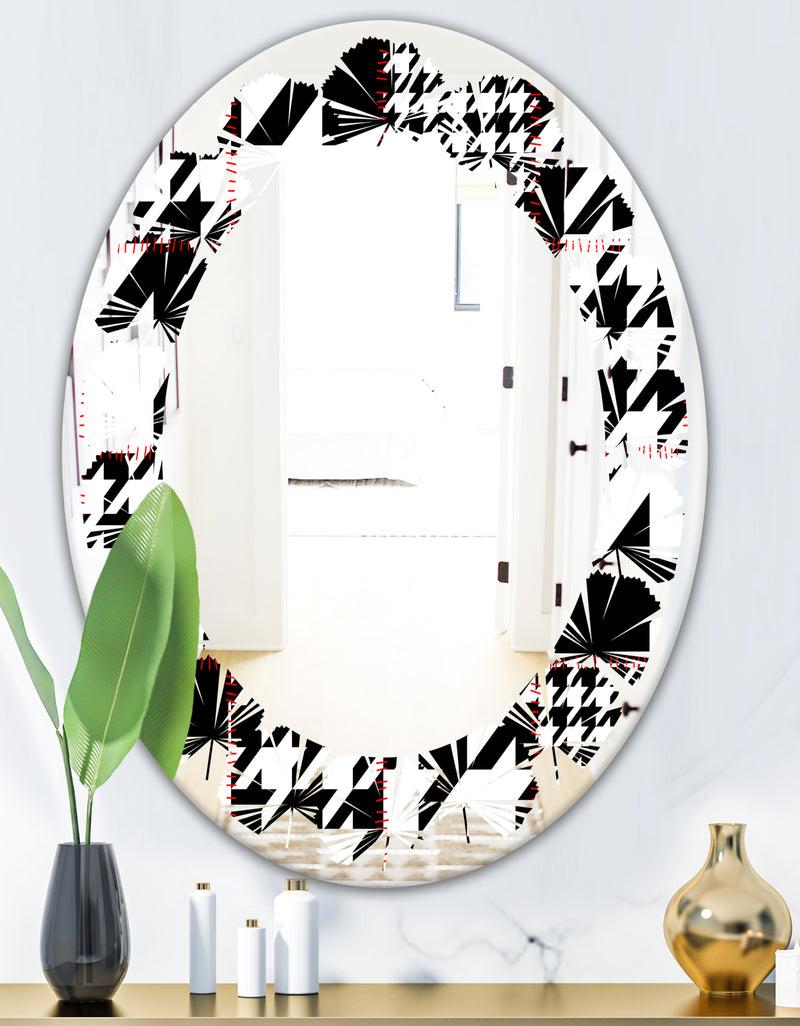 DesignQ Classic Houndstooth Pattern - Modern Round Or Oval Wall Mirror - Leaves