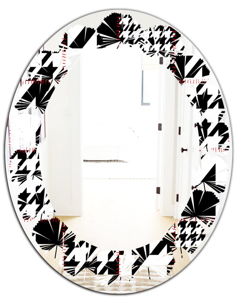 DesignQ Classic Houndstooth Pattern - Modern Round Or Oval Wall Mirror - Leaves