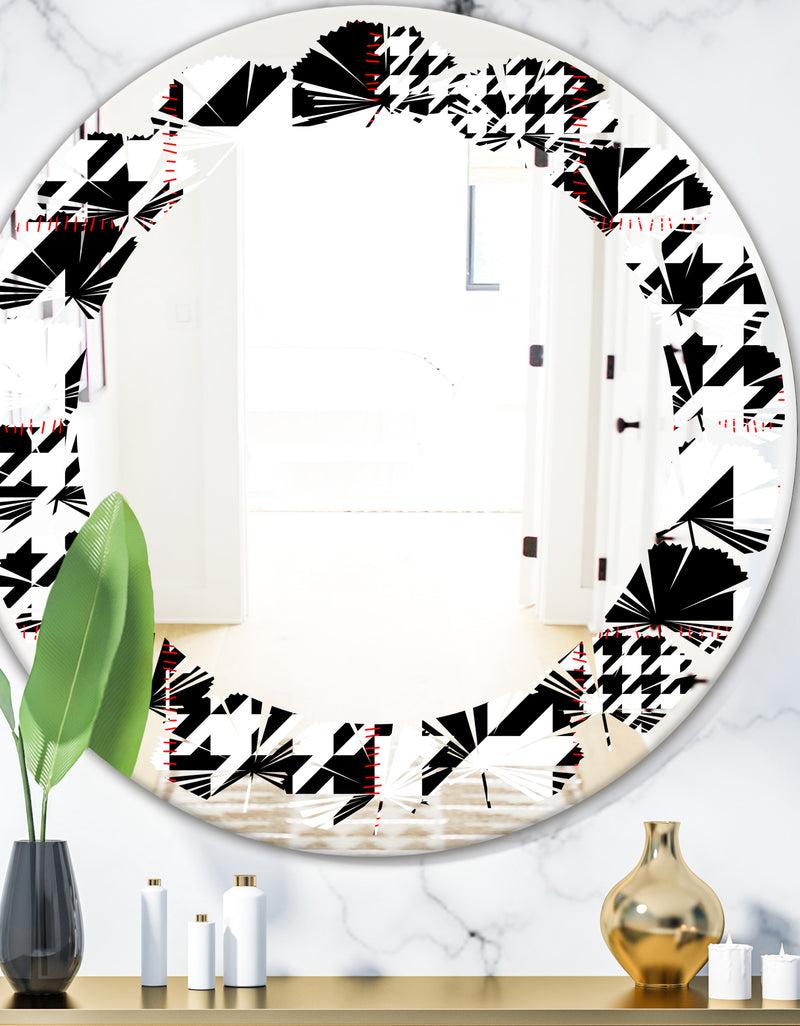 DesignQ Classic Houndstooth Pattern - Modern Round or Oval Wall Mirror - Leaves