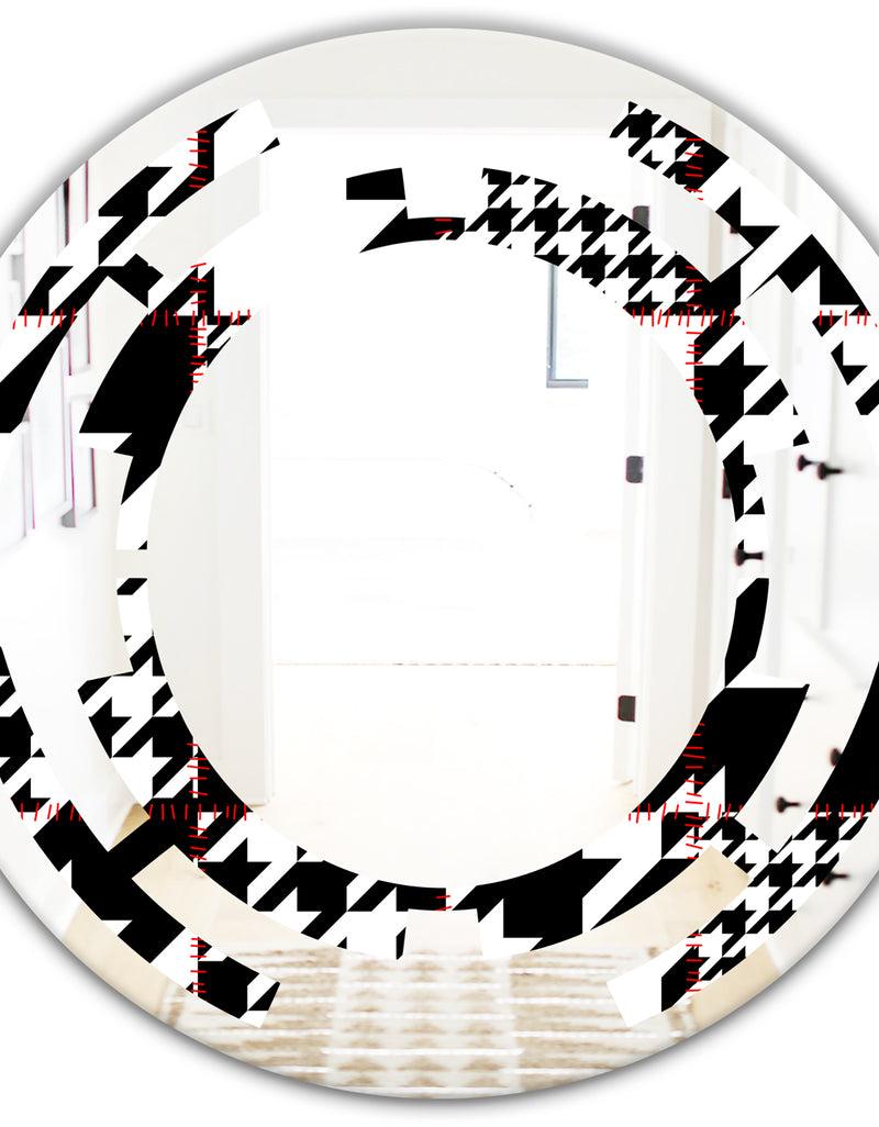 DesignQ Classic Houndstooth Pattern - Modern Round Or Oval Wall Mirror - Space