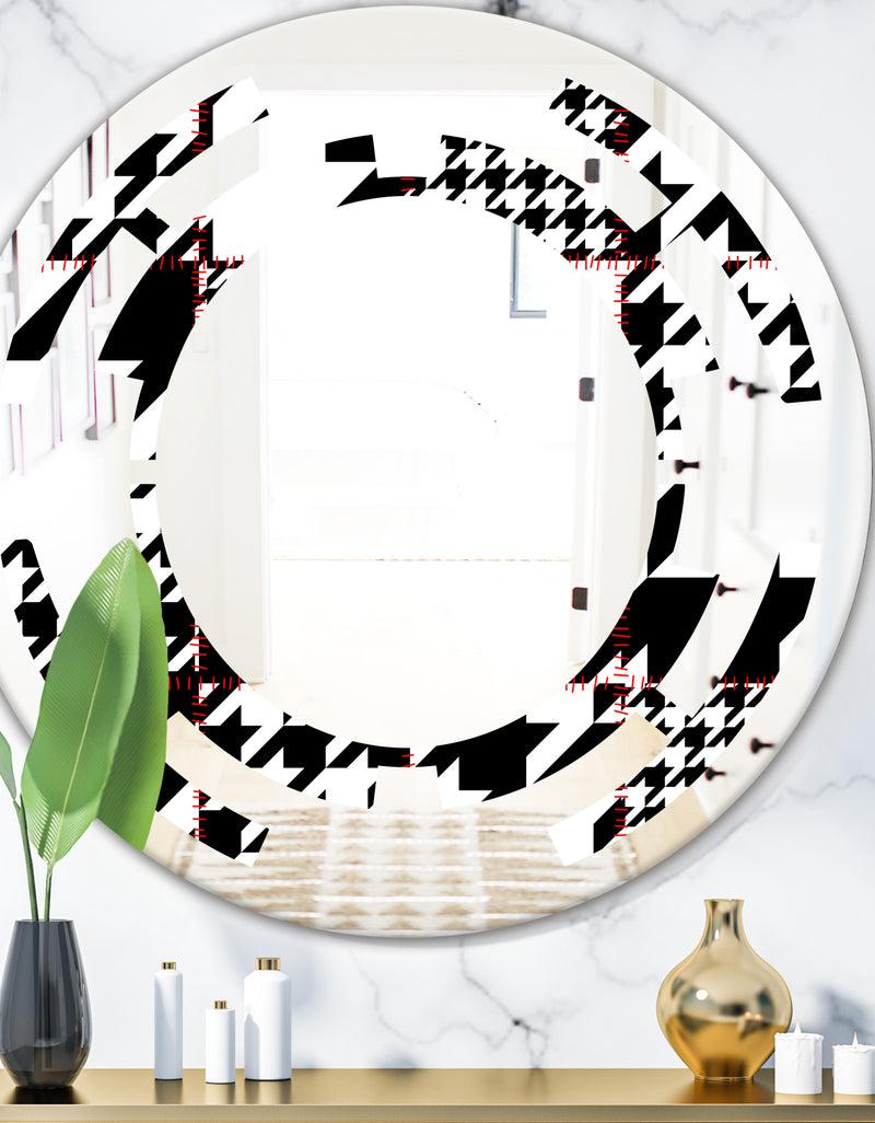DesignQ Classic Houndstooth Pattern - Modern Round or Oval Wall Mirror - Space