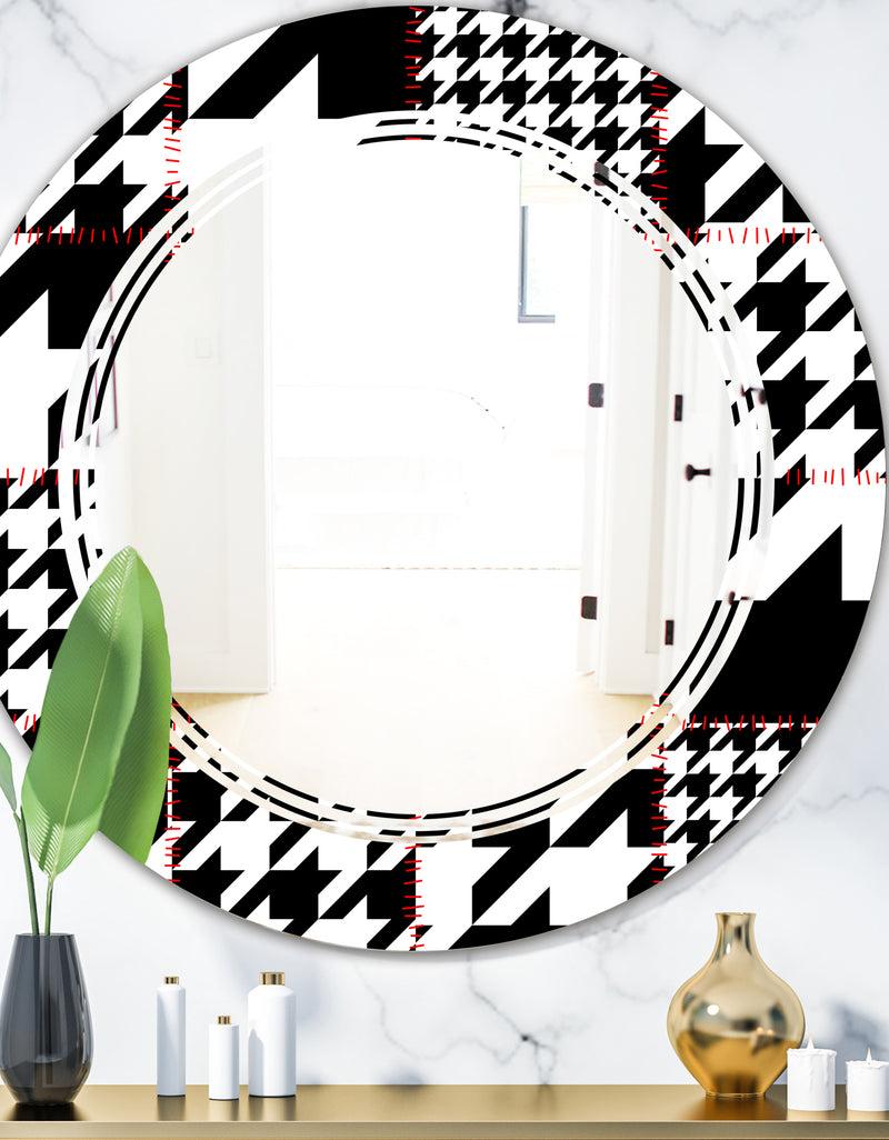 DesignQ Classic Houndstooth Pattern - Modern Round or Oval Wall Mirror - Triple C