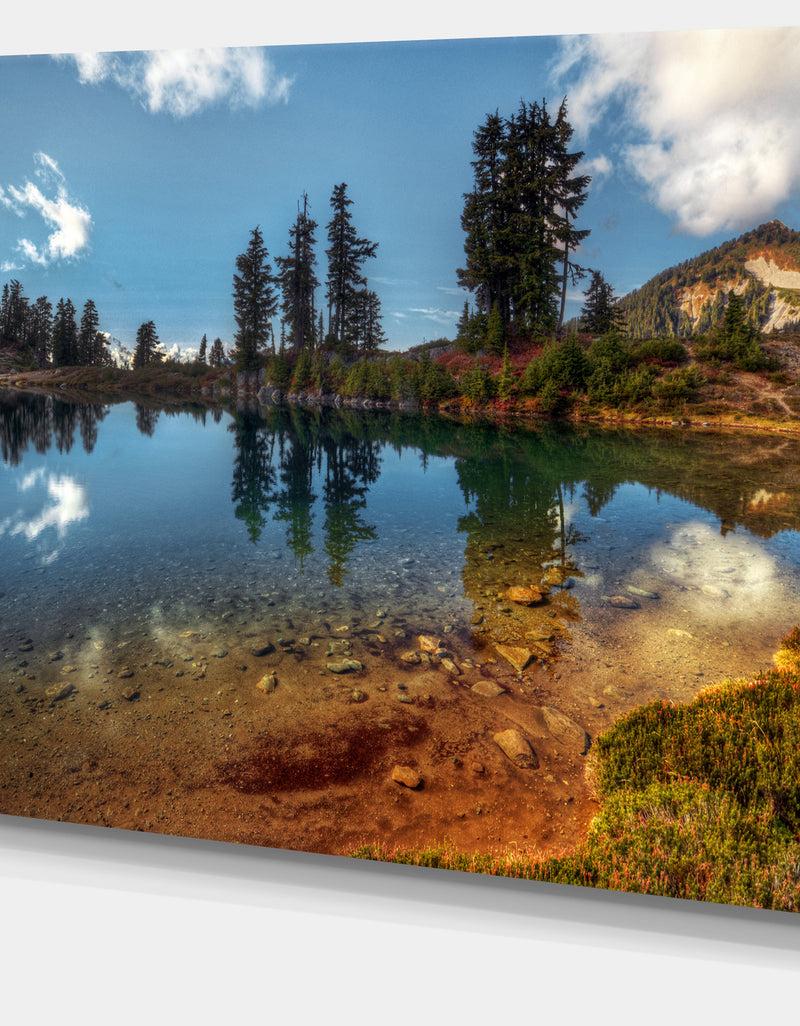DesignQ Clear Lake With Row Of Pine Trees - Extra Large Landscape Art Canvas