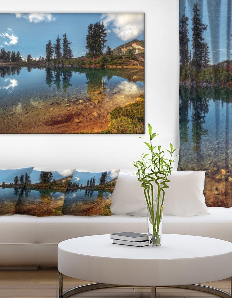 DesignQ Clear Lake with Row of Pine Trees - Extra Large Landscape Art Canvas