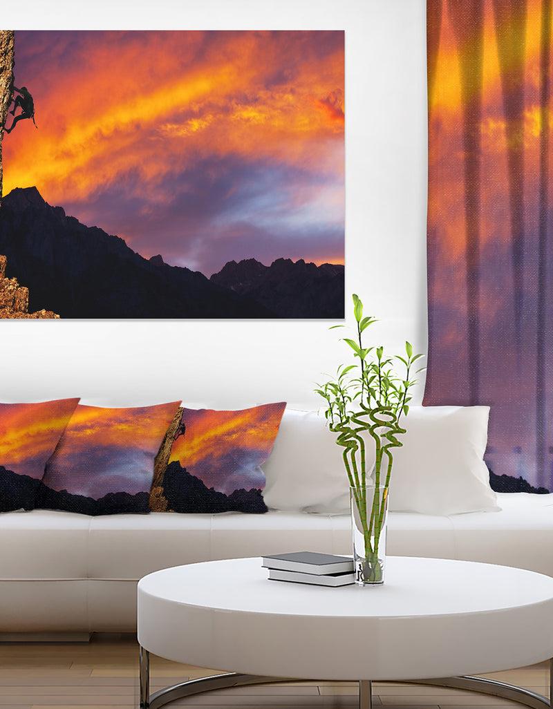 DesignQ Climber on Sunset Background - Extra Large Landscape Canvas Art