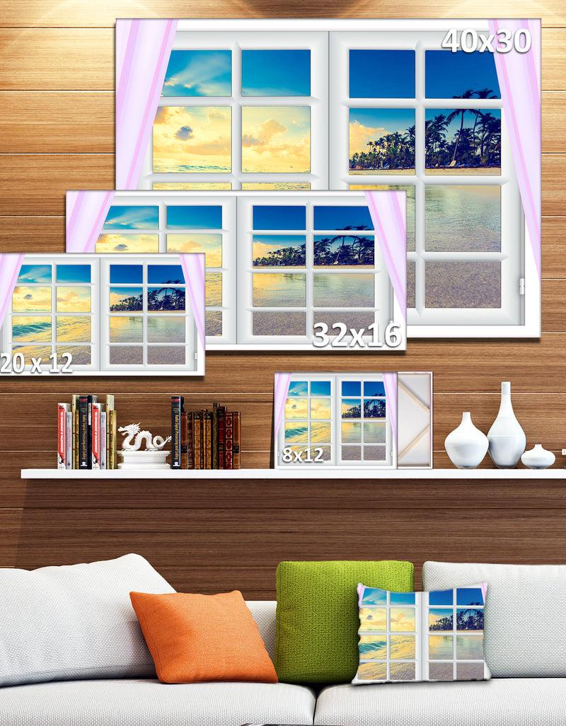 DesignQ Closed Window To Ocean Sunset - Oversized Landscape Wall Art Print