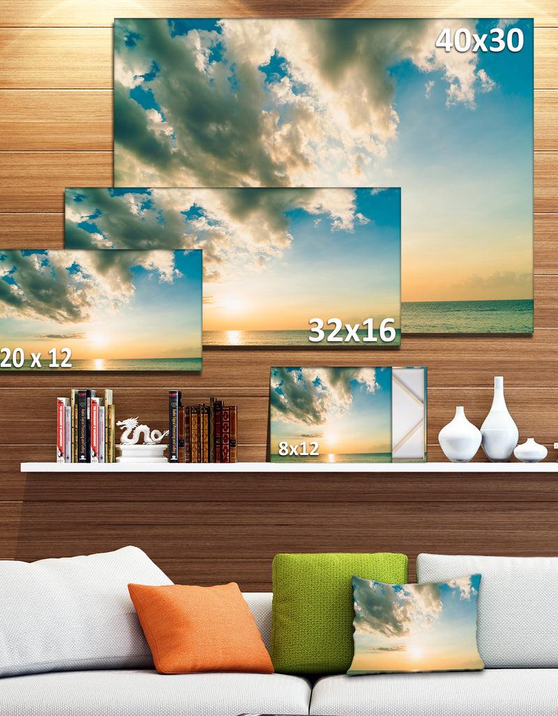 DesignQ Clouds Together Over Blue Seashore - Seashore Canvas Wall Art
