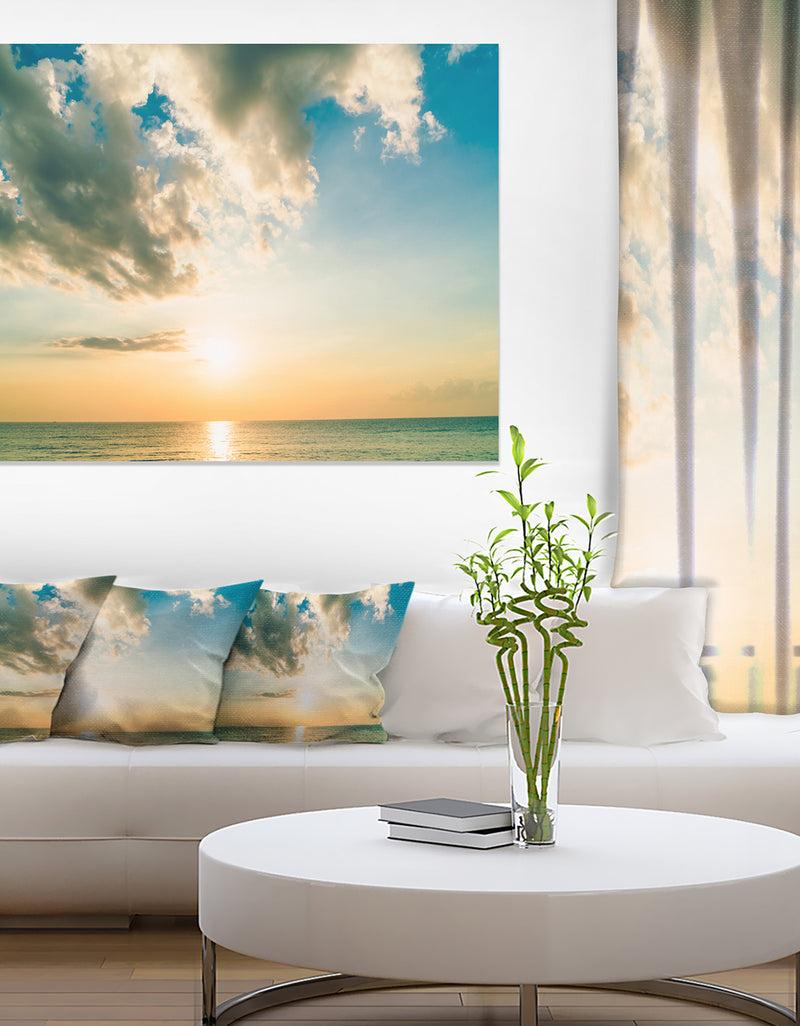 DesignQ Clouds Together Over Blue Seashore - Seashore Canvas Wall Art