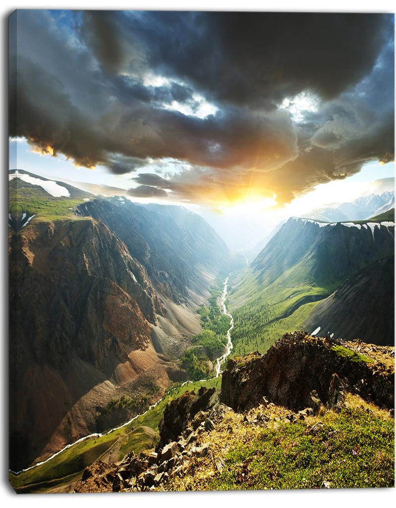 DesignQ Clouds Touching Mountains At Sunset - Oversized Landscape Canvas Art