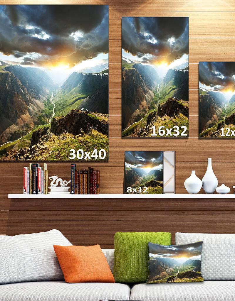 DesignQ Clouds Touching Mountains At Sunset - Oversized Landscape Canvas Art