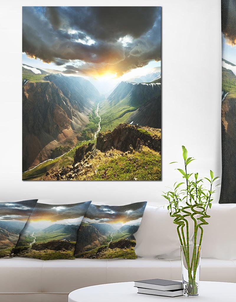 DesignQ Clouds Touching Mountains At Sunset - Oversized Landscape Canvas Art