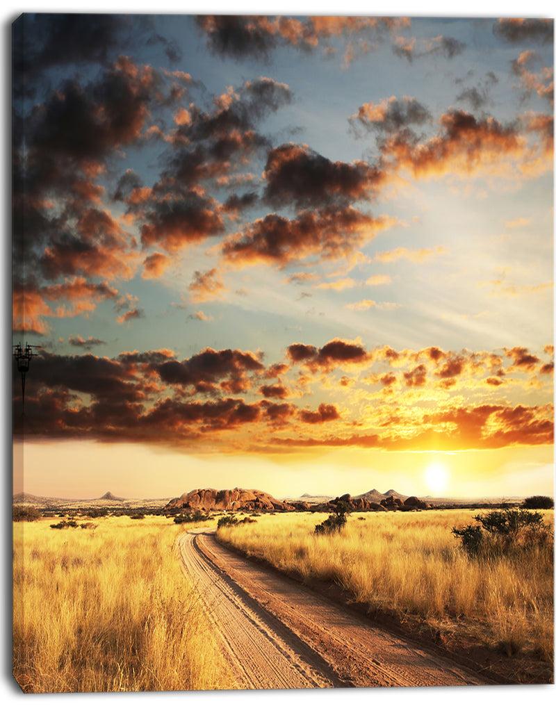 DesignQ Cloudy African Prairie With Pathway - Extra Large Landscape Canvas Art