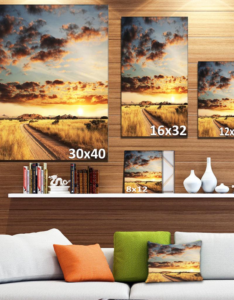 DesignQ Cloudy African Prairie With Pathway - Extra Large Landscape Canvas Art