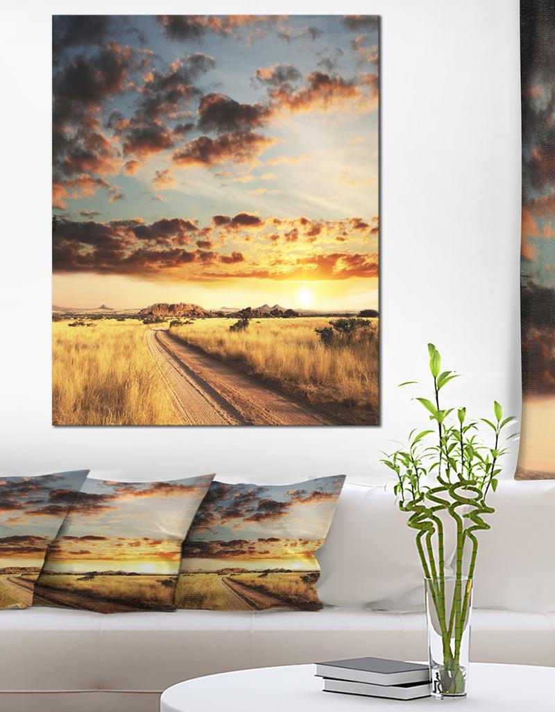 DesignQ Cloudy African Prairie With Pathway - Extra Large Landscape Canvas Art