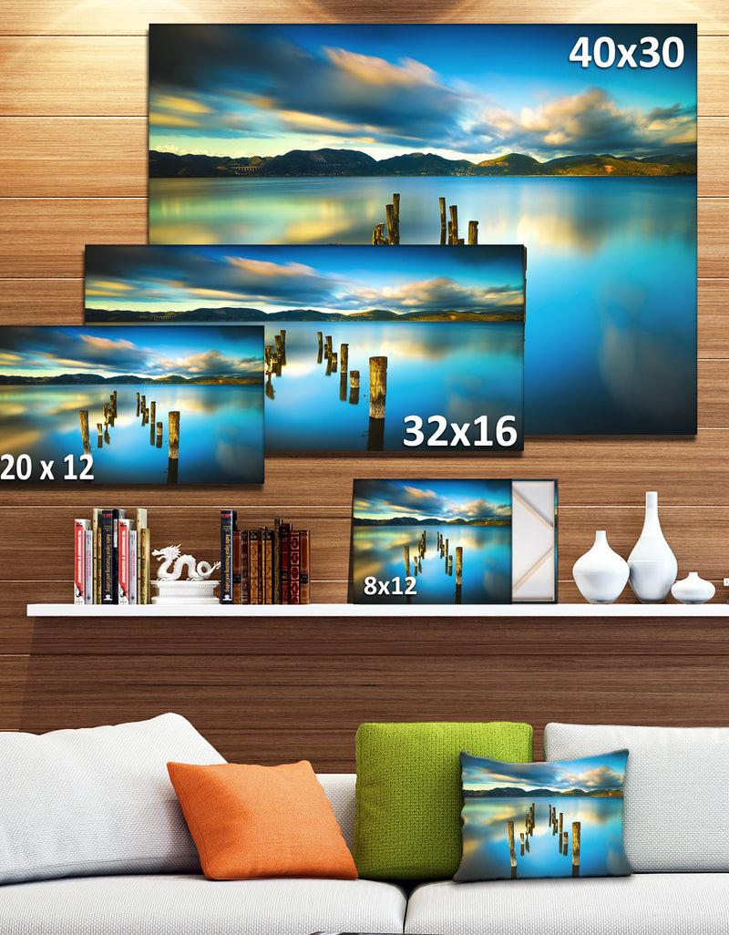 DesignQ Cloudy Lake With Broken Pier - Seascape Photo Canvas Print