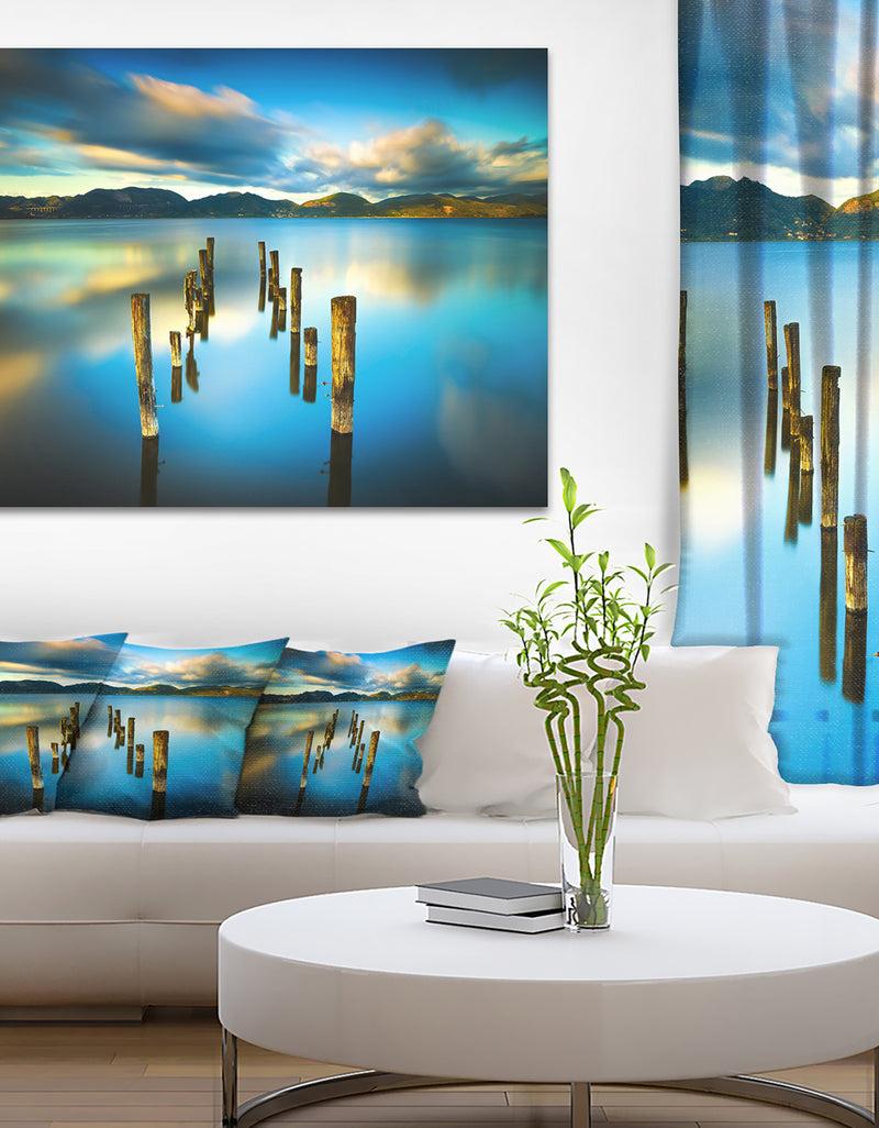 DesignQ Cloudy Lake with Broken Pier - Seascape Photo Canvas Print