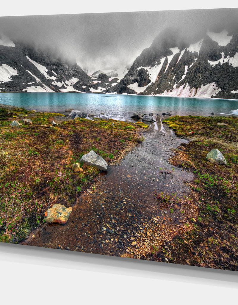 DesignQ Cloudy Sky Above Mountain Lake - Landscape Artwork Canvas Print