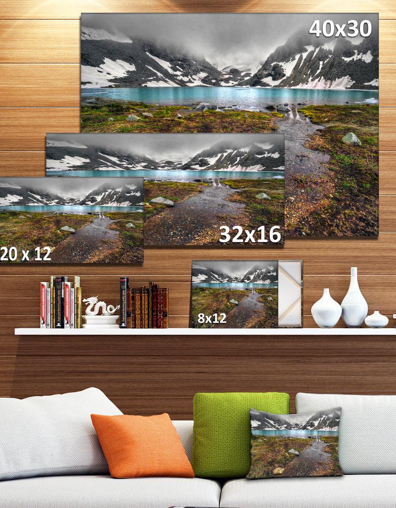 DesignQ Cloudy Sky Above Mountain Lake - Landscape Artwork Canvas Print