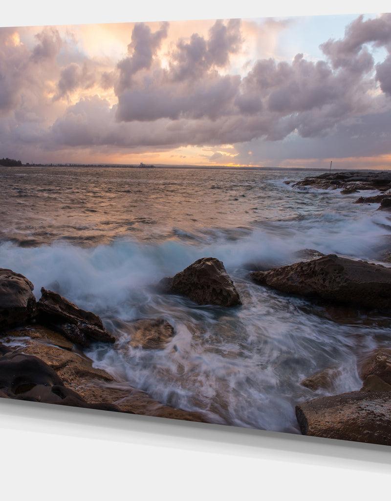 DesignQ Cloudy Sky And Stormy Waves In Sydney - Large Seashore Canvas Print
