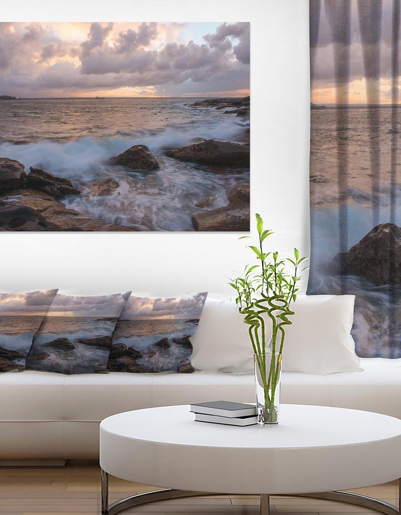 DesignQ Cloudy Sky and Stormy Waves in Sydney - Large Seashore Canvas Print