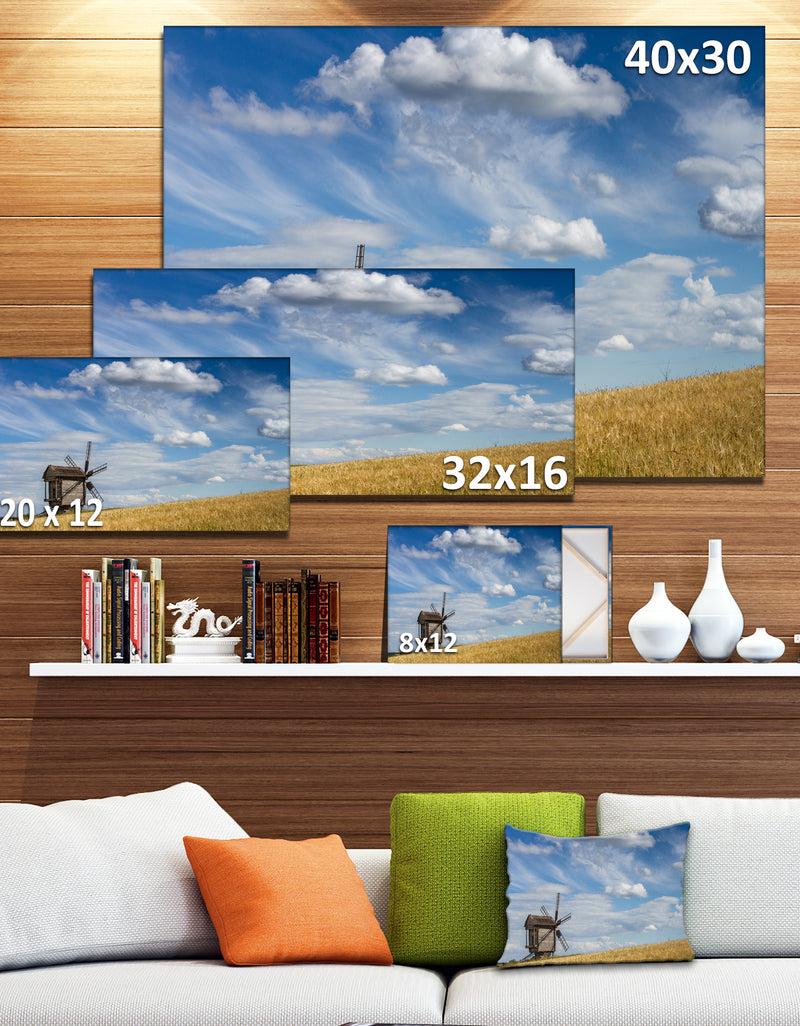 DesignQ Cloudy Sky And Windmill Summer Day - Landscape Wall Art Canvas Print