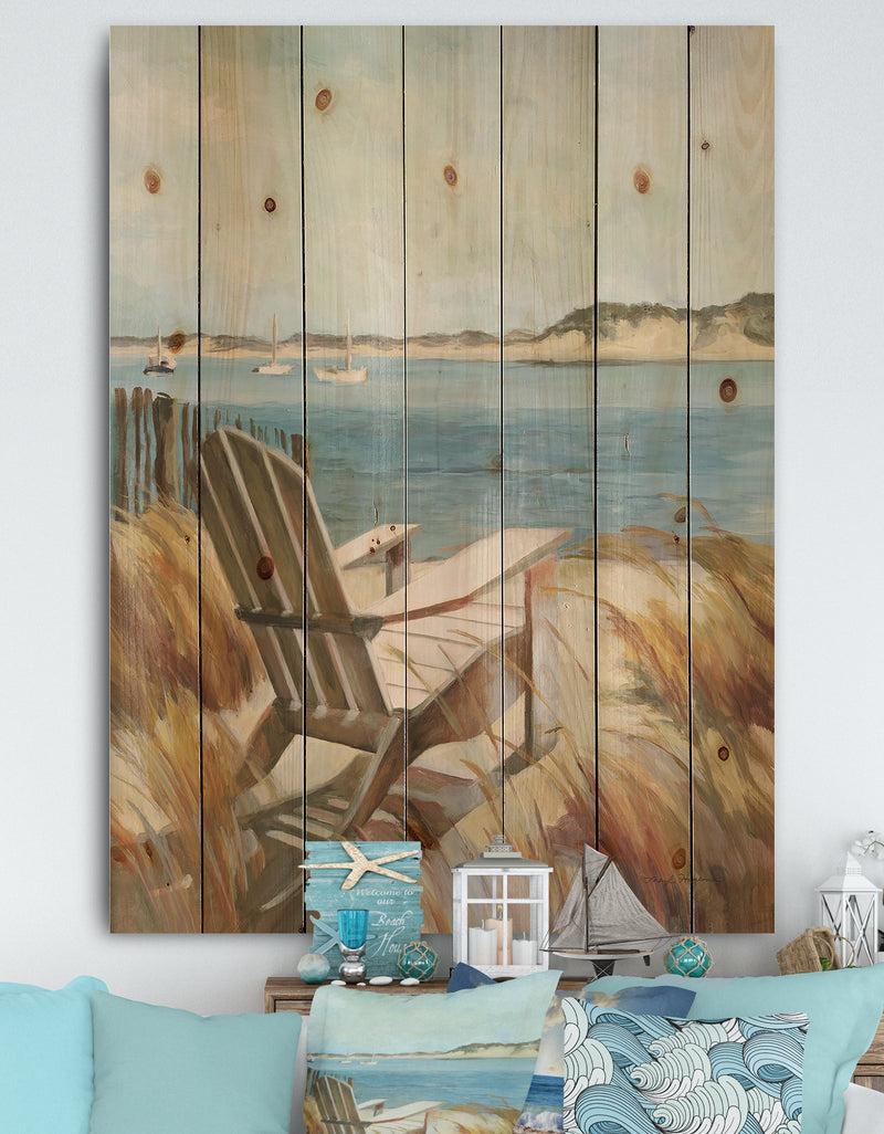 DesignQ Coastal Chair Relax Beach - Nautical & Coastal Print on Natural Pine Wood