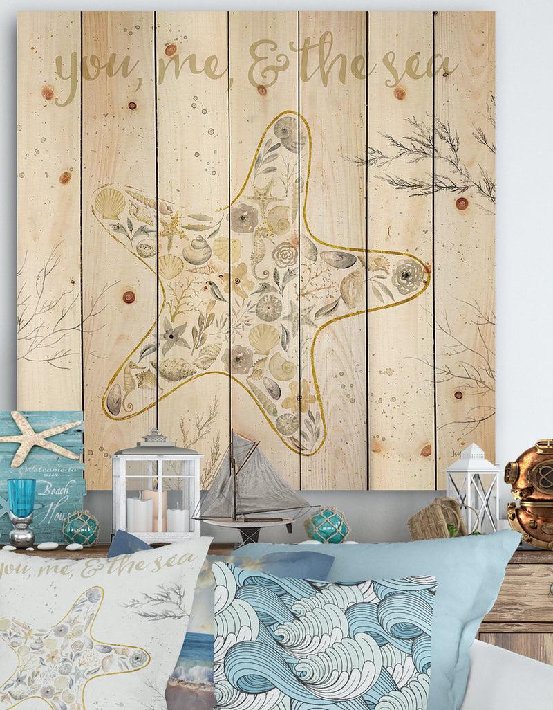 DesignQ Coastal Floral Blossoms II Neutral - Nautical & Coastal Print on Natural Pine Wood