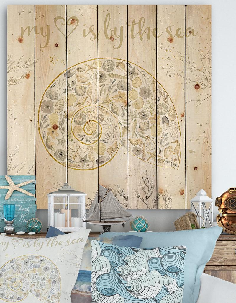 DesignQ Coastal Floral Blossoms III Neutral - Nautical & Coastal Print on Natural Pine Wood