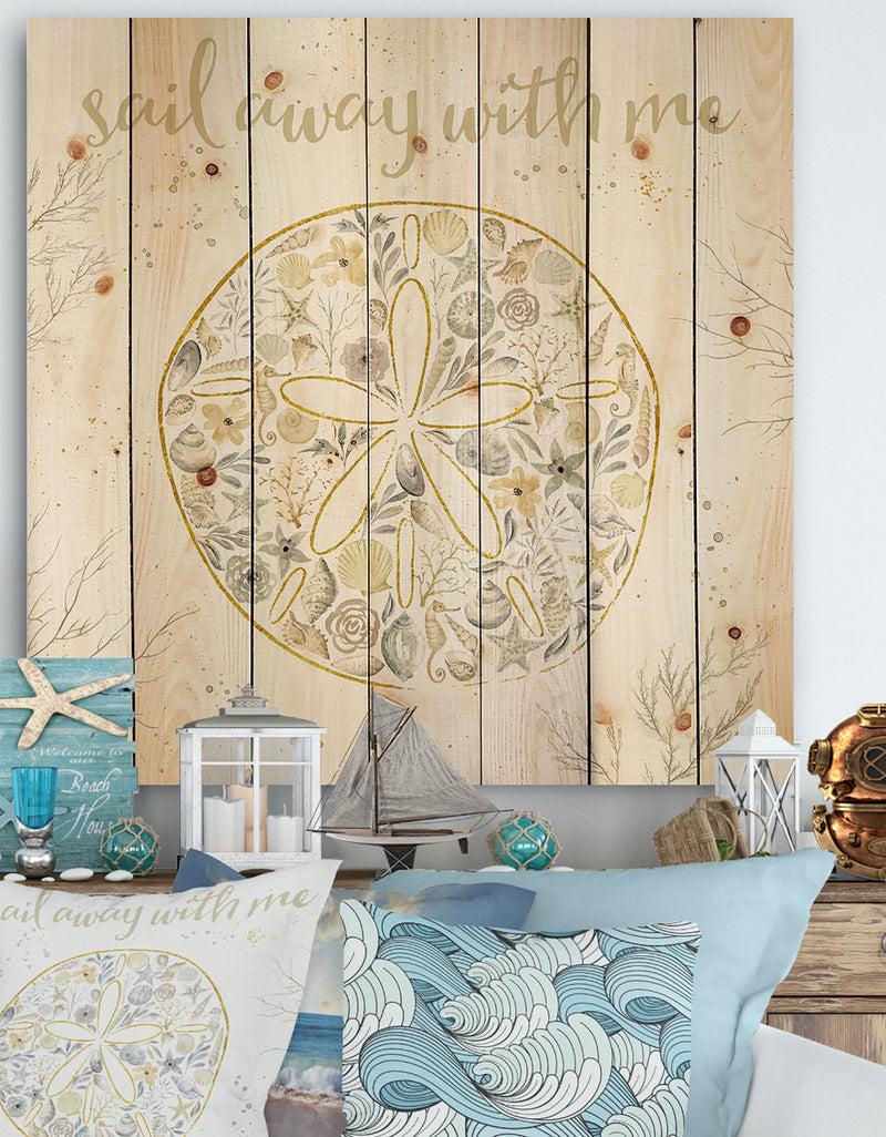 DesignQ Coastal Floral Blossoms IV Neutral - Nautical & Coastal Print on Natural Pine Wood