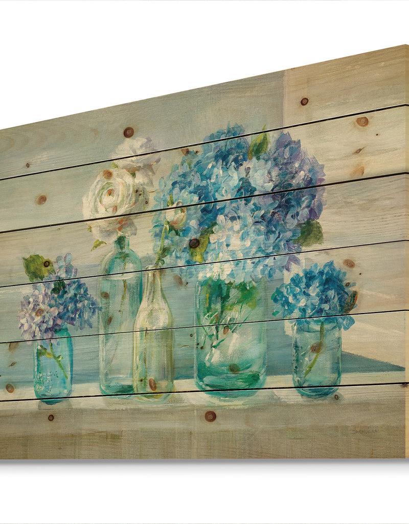 DesignQ Coastl Flowers Bouquets - Nautical & Coastal Print On Natural Pine Wood