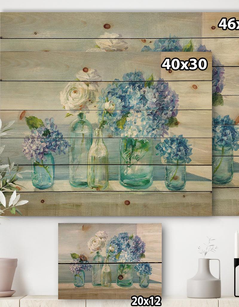 DesignQ Coastl Flowers Bouquets - Nautical & Coastal Print On Natural Pine Wood