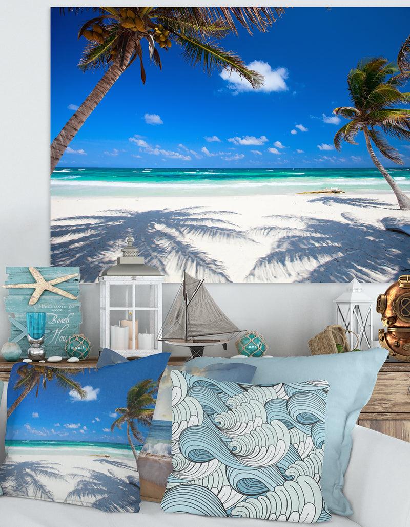DesignQ Coconut Palms at Beach - Photo Landscape Canvas Art Print