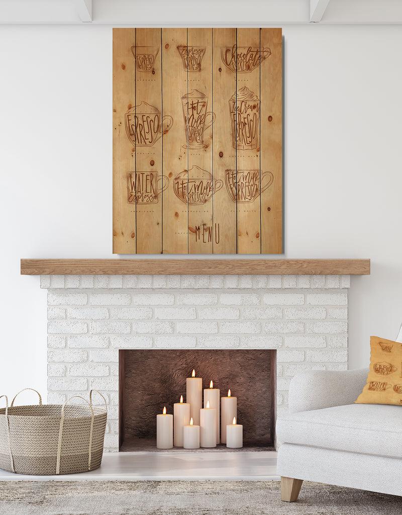 DesignQ Coffee menu graphic craft - Food Painting Print on Natural Pine Wood