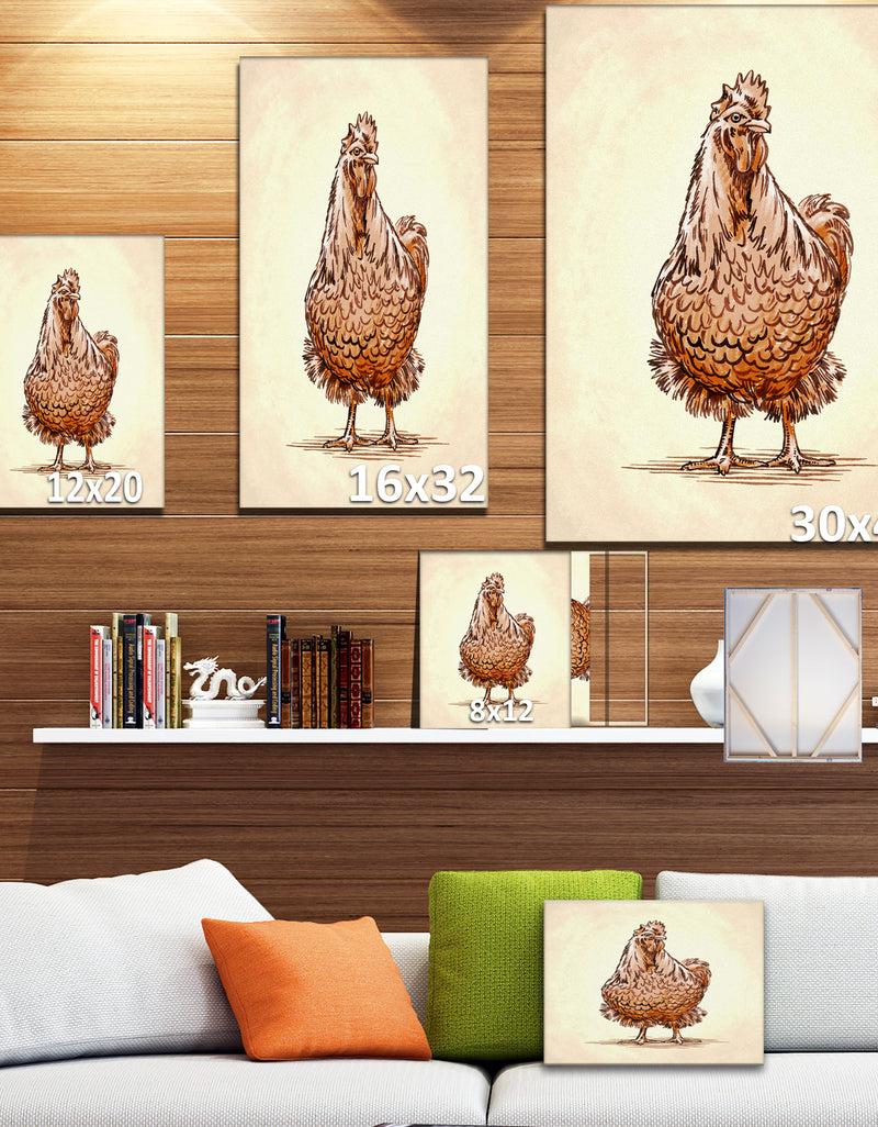 DesignQ Color Engrave Isolated Chicken Illustration - Farmhouse Animal Painting Print On Wrapped Canvas