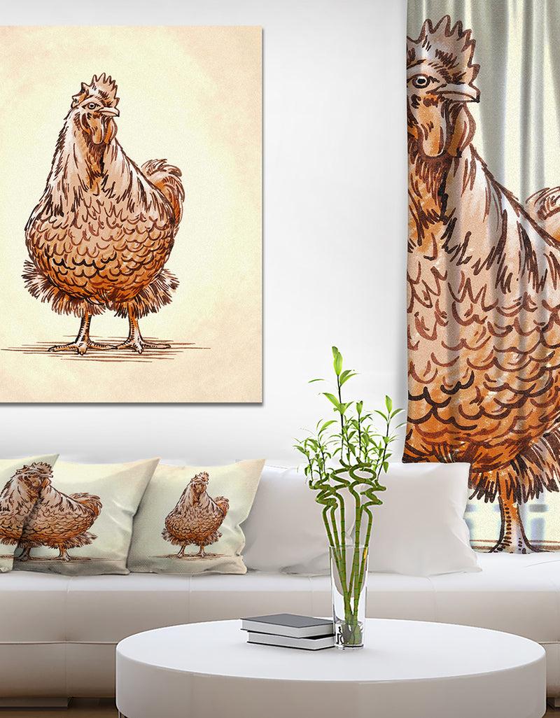 DesignQ Color engrave isolated chicken illustration - Farmhouse Animal Painting Print on Wrapped Canvas