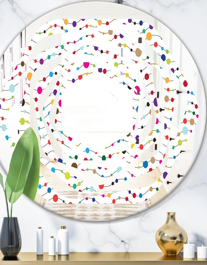DesignQ Color Waves of Polka Dots - Modern Round or Oval Wall Mirror - Whirl