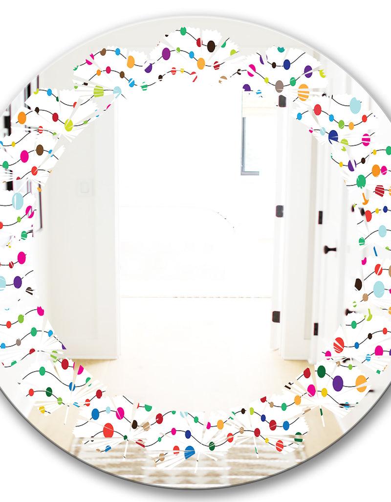 DesignQ Color Waves Of Polka Dots - Modern Round Or Oval Wall Mirror - Leaves