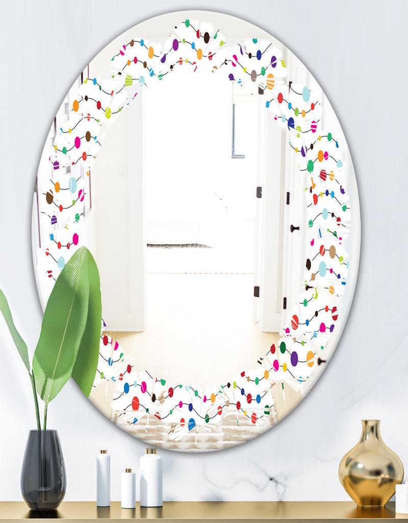 DesignQ Color Waves Of Polka Dots - Modern Round Or Oval Wall Mirror - Leaves