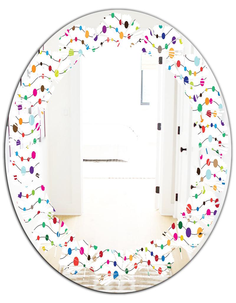 DesignQ Color Waves Of Polka Dots - Modern Round Or Oval Wall Mirror - Leaves