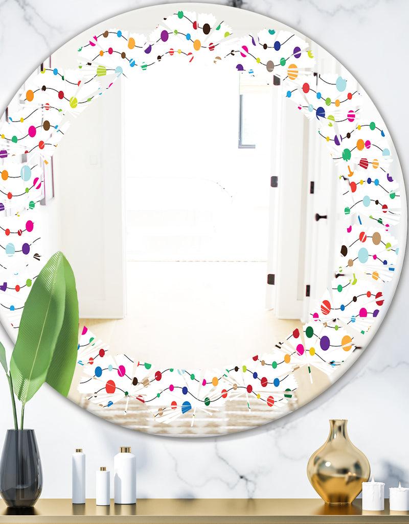 DesignQ Color Waves of Polka Dots - Modern Round or Oval Wall Mirror - Leaves