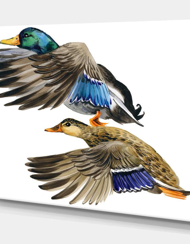 DesignQ Colored Duck Isolated On White Background - Sketch Of Farmhouse Animals Of Painting Print On Wrapped Canvas