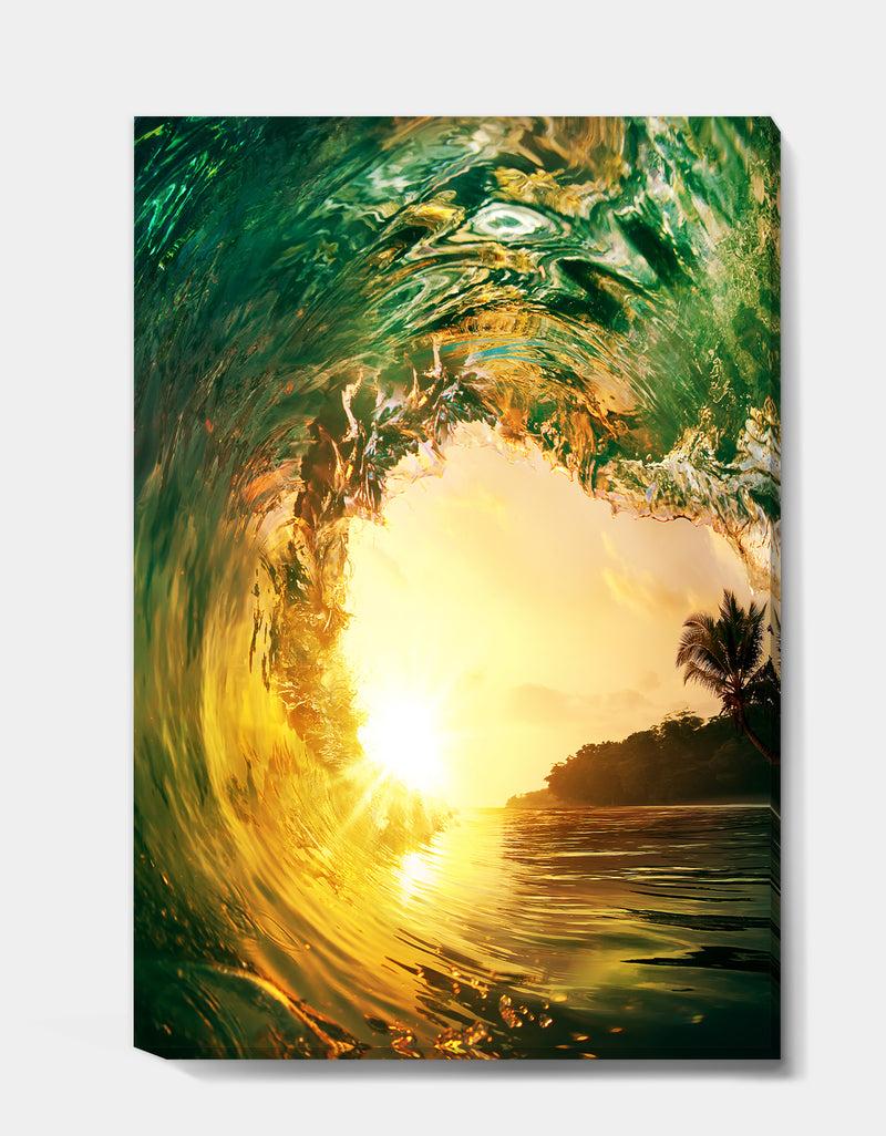 DesignQ Colored Ocean Waves Falling Down IV - Modern Seashore Canvas Art