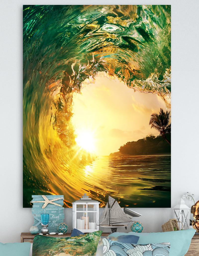 DesignQ Colored Ocean Waves Falling Down IV - Modern Seashore Canvas Art