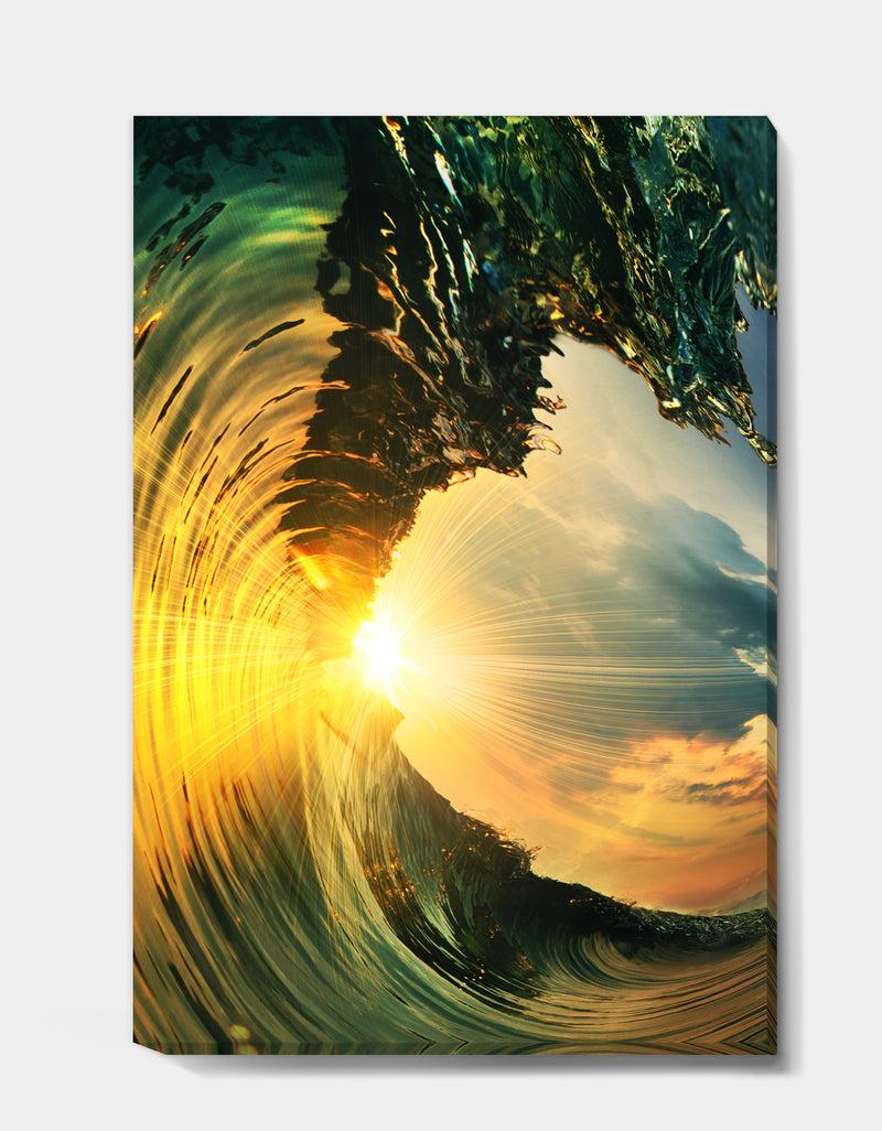 DesignQ Colored Ocean Waves Falling Down VII - Modern Seashore Canvas Art