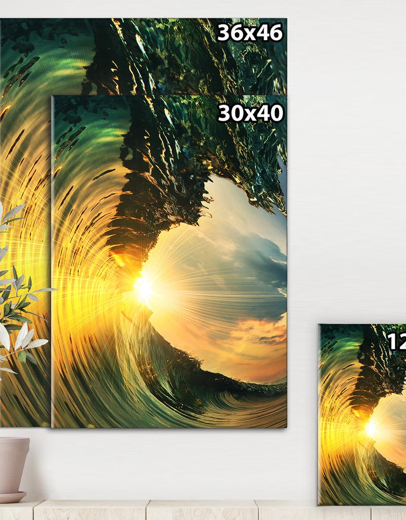 DesignQ Colored Ocean Waves Falling Down VII - Modern Seashore Canvas Art