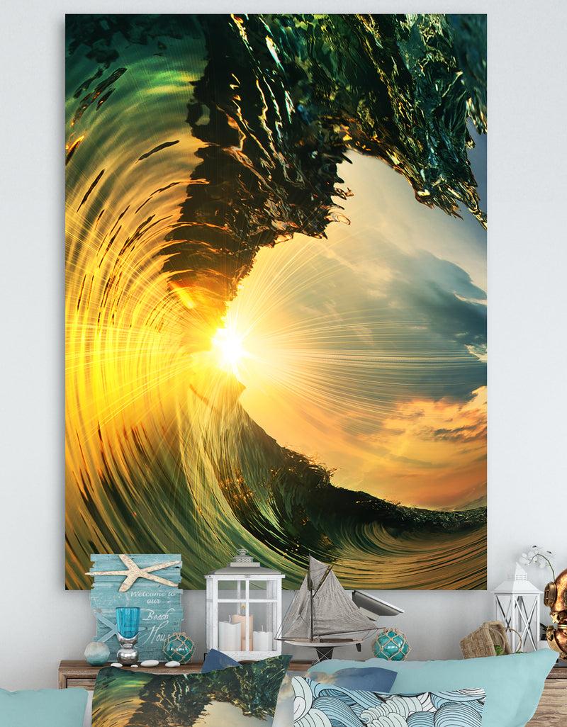 DesignQ Colored Ocean Waves Falling Down VII - Modern Seashore Canvas Art